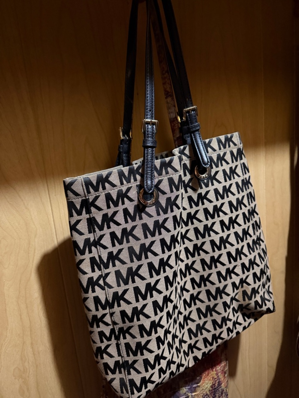 Michael Kors Black and Beige MK Logo Tote